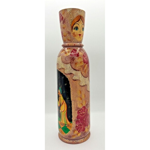 Vintage Matryoshka Russian Hand Painted Doll Vodka Wood Bottle Holder Artisan - Picture 2 of 16